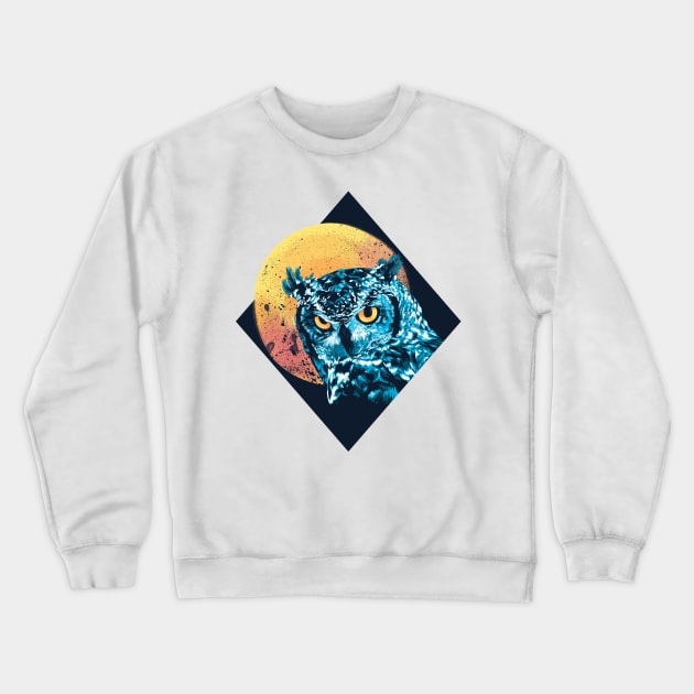 Moonlight Owl Digital Art Crewneck Sweatshirt by polliadesign